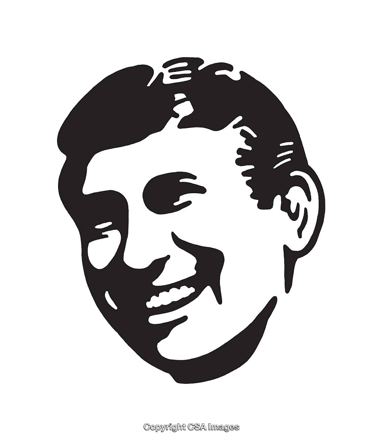 Black and White Line Art Illustration of a Smiling Male Face