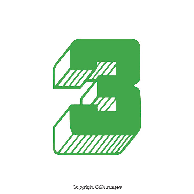 Green Number Three with Diagonal Stripes, Bold Stylish Typography Design