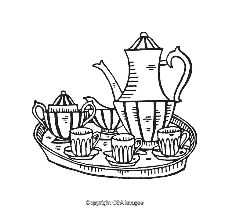 Elegant Black and White Line Art Tea Set Illustration