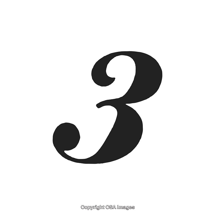 Elegant Handwritten Number Three with Curling Design on White Background
