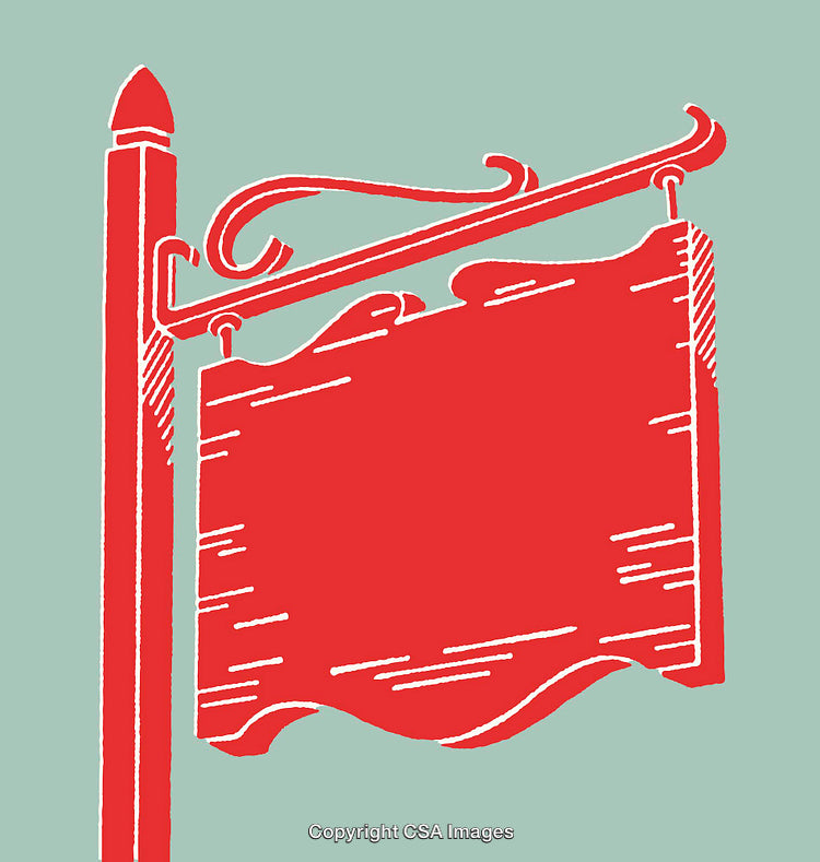 Vintage Red Sign Design on a Classic Metal Post Illustration