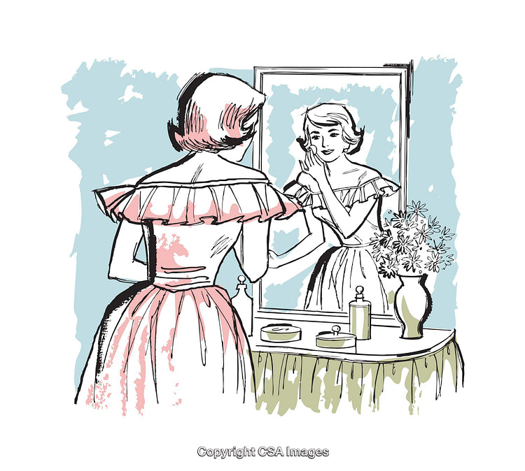 Vintage Illustration of a Woman in Front of a Mirror