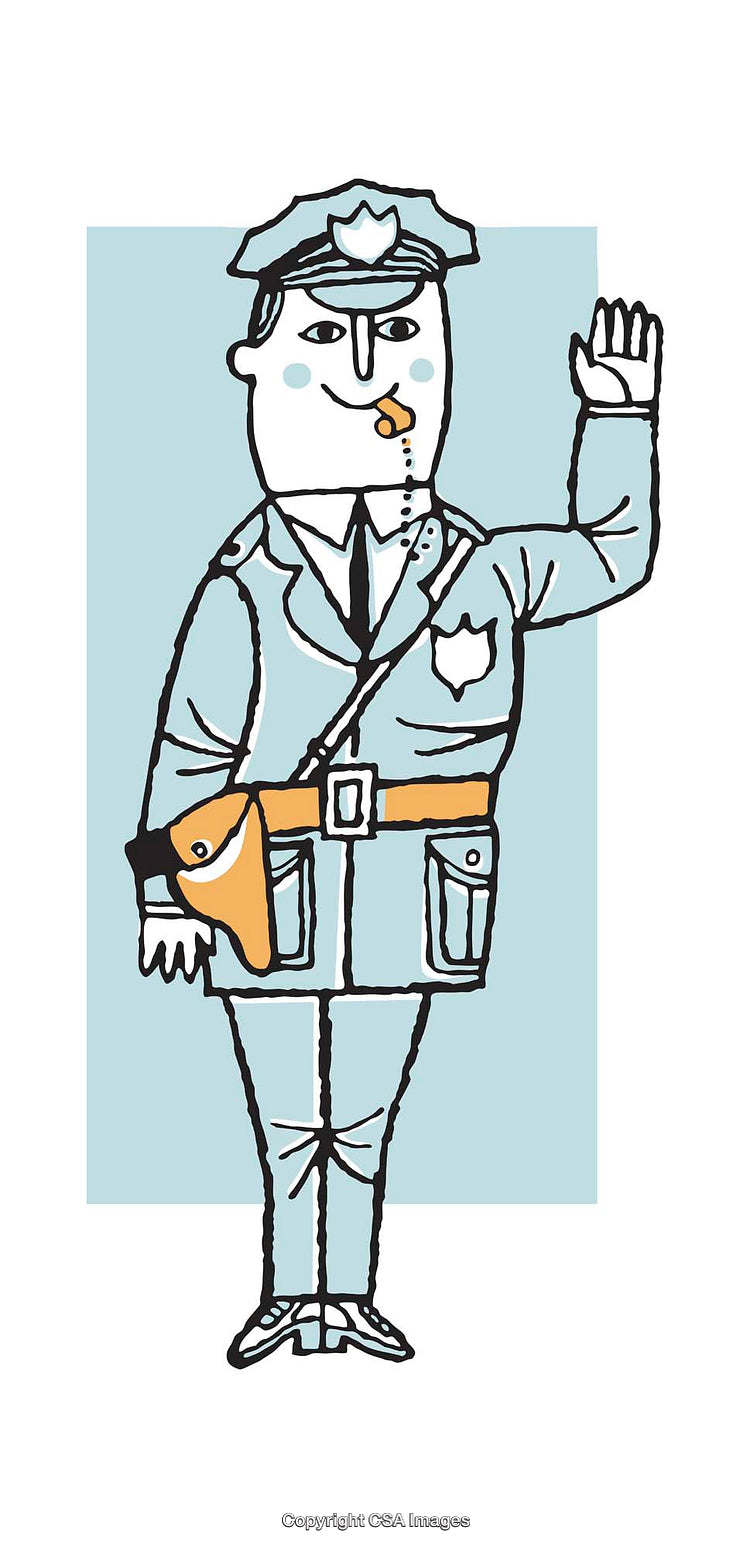 Playful Cartoon Illustration of a Friendly Traffic Police Officer