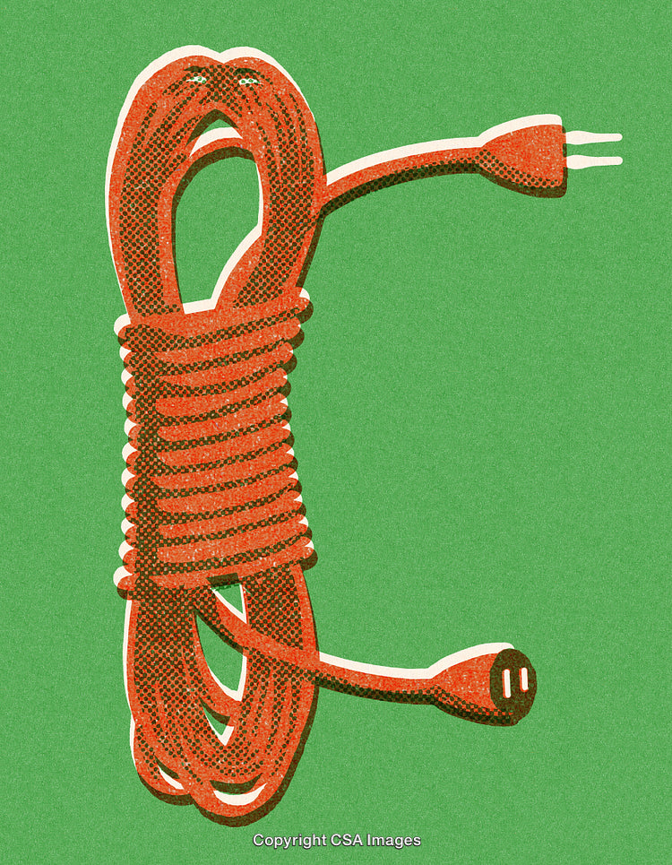 Red Coiled Power Cord on Green Background, Modern Artistic Style Illustration