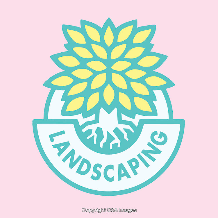 Vibrant Landscaping Logo with Tree and Roots on Pastel Background