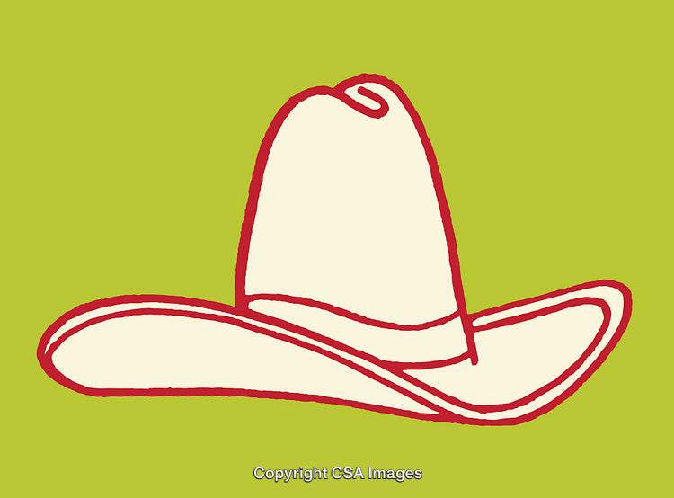 Colorful Line Art Illustration of a Cowboy Hat on Green Background