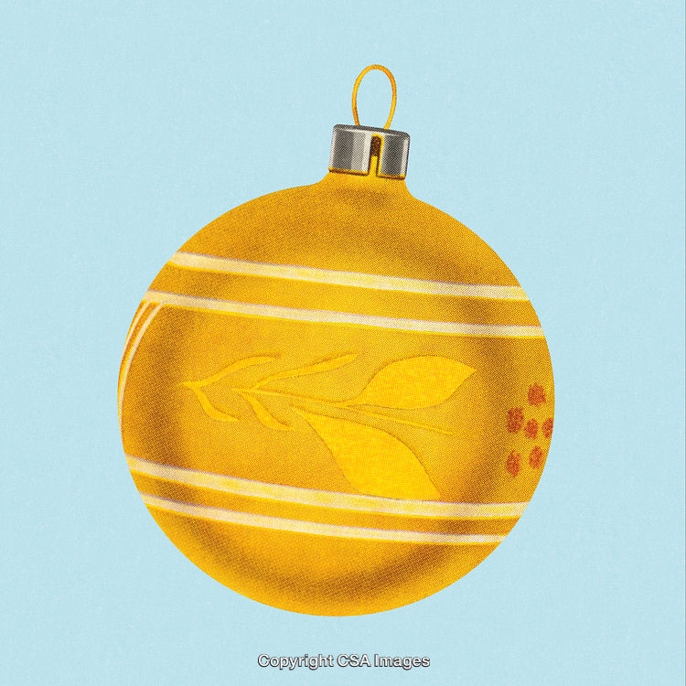 Golden Christmas Ornament on Light Blue Background with Decorative Details