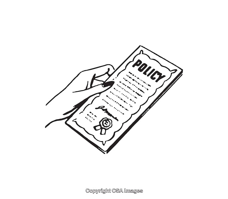 Hand Holding a Policy Document in Black and White Line Art