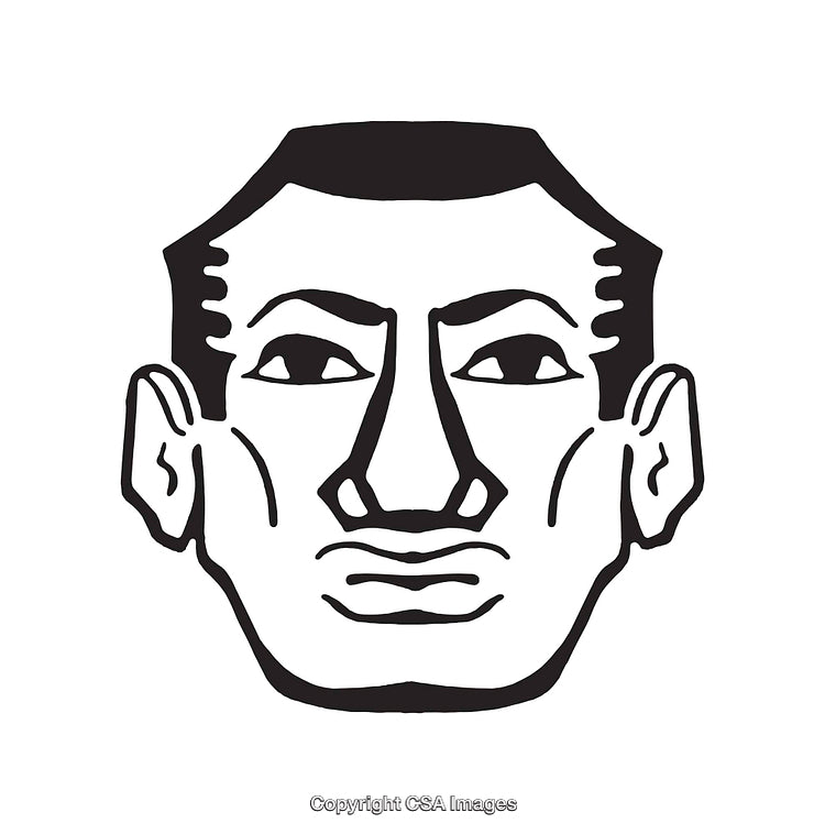 Expressive Illustration of a Stylized Human Face in Black and White