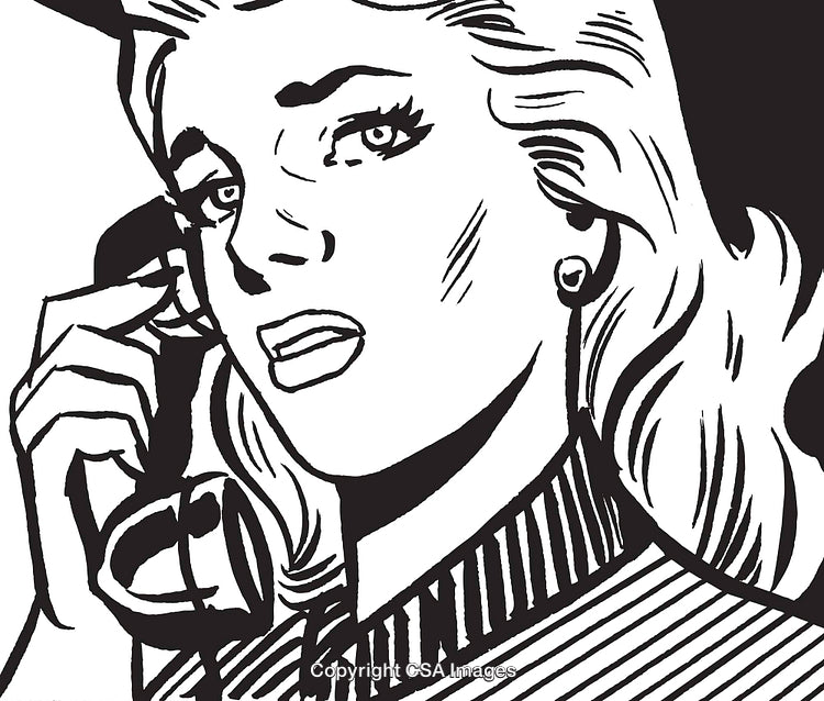 Vintage Comic Style Illustration of a Woman Talking on the Phone