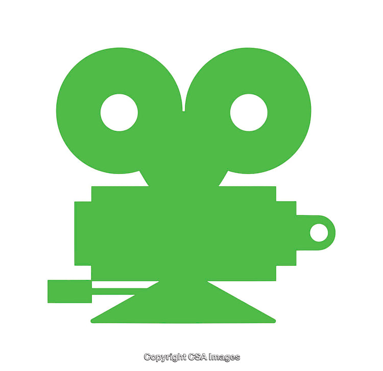 Green Silhouette of Vintage Movie Camera Illustration on White Background