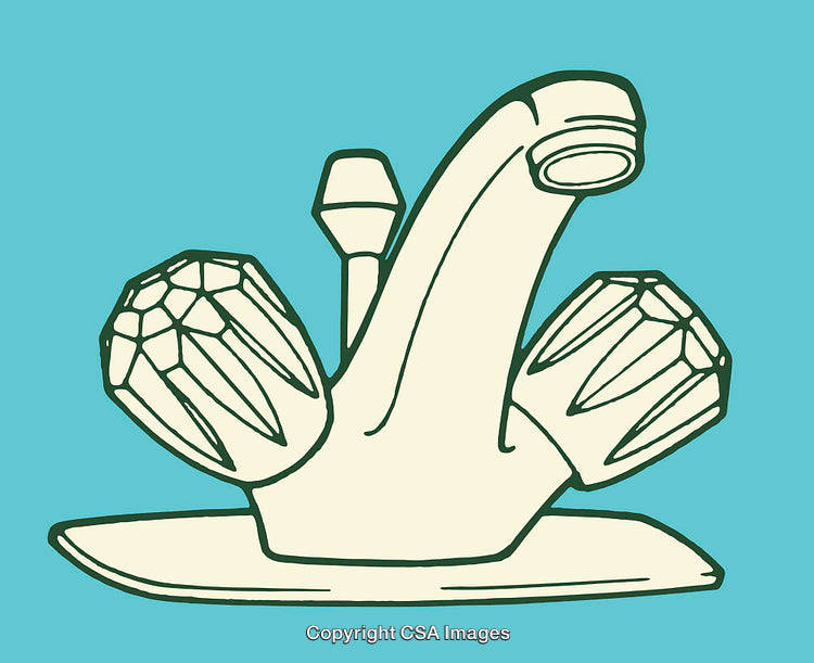 Minimalist Line Art Illustration of a Dual-Handle Water Faucet
