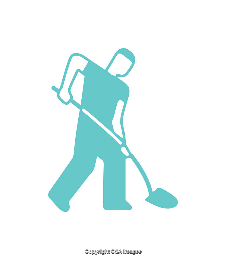 Flat Icon of Worker Sweeping with a Broom in Blue