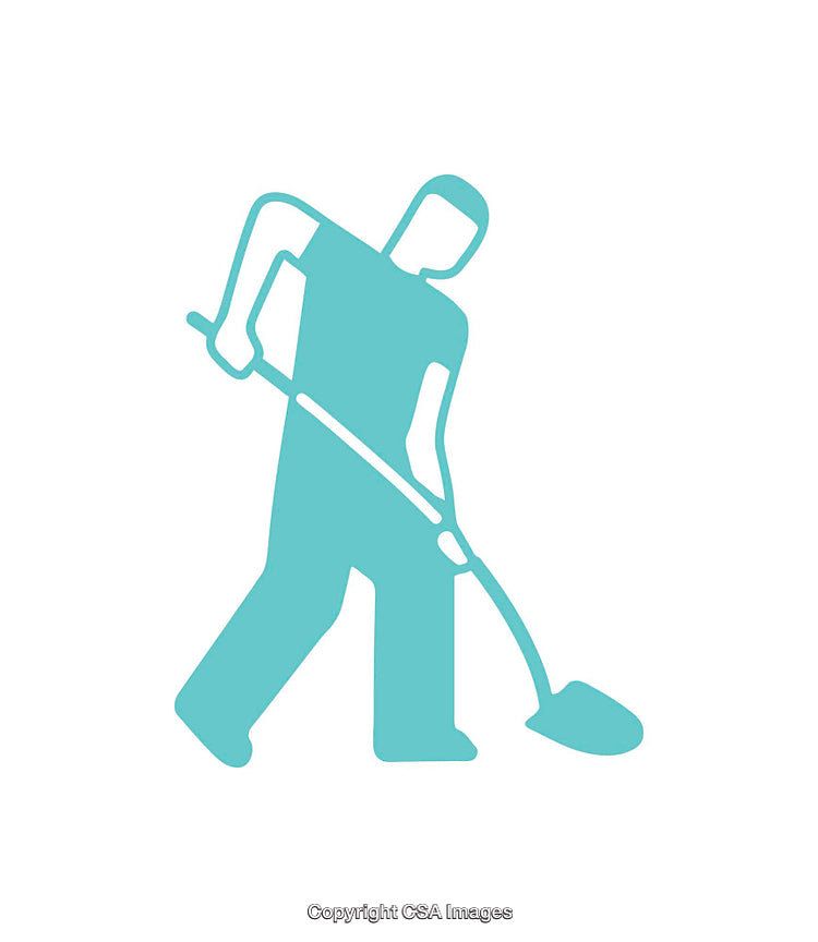 Flat Icon of Worker Sweeping with a Broom in Blue