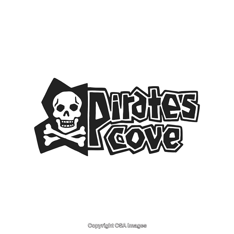 Pirate Themed Logo with Skull and Crossbones on Decorative Typography