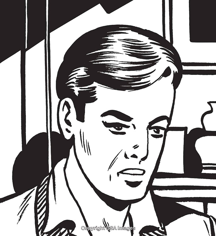 Monochromatic Comic Style Illustration of a Contemplative Male Character