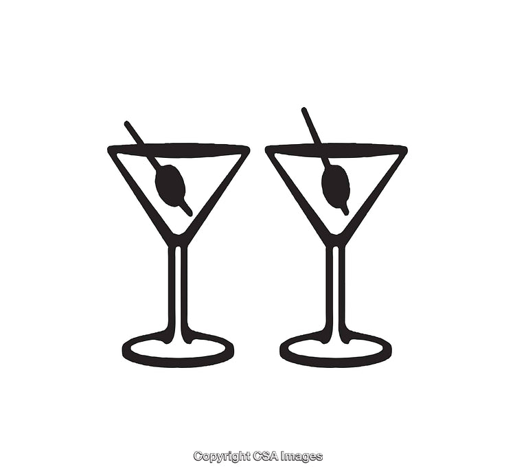 Illustration of Two Martini Glasses with Olives in Line Art Style
