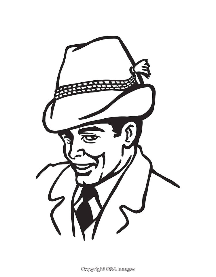 Black and White Illustration of a Man in a Style Hat