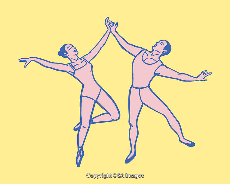 Elegant Line Art Illustration of Two Ballet Dancers Performing Together Gracefully
