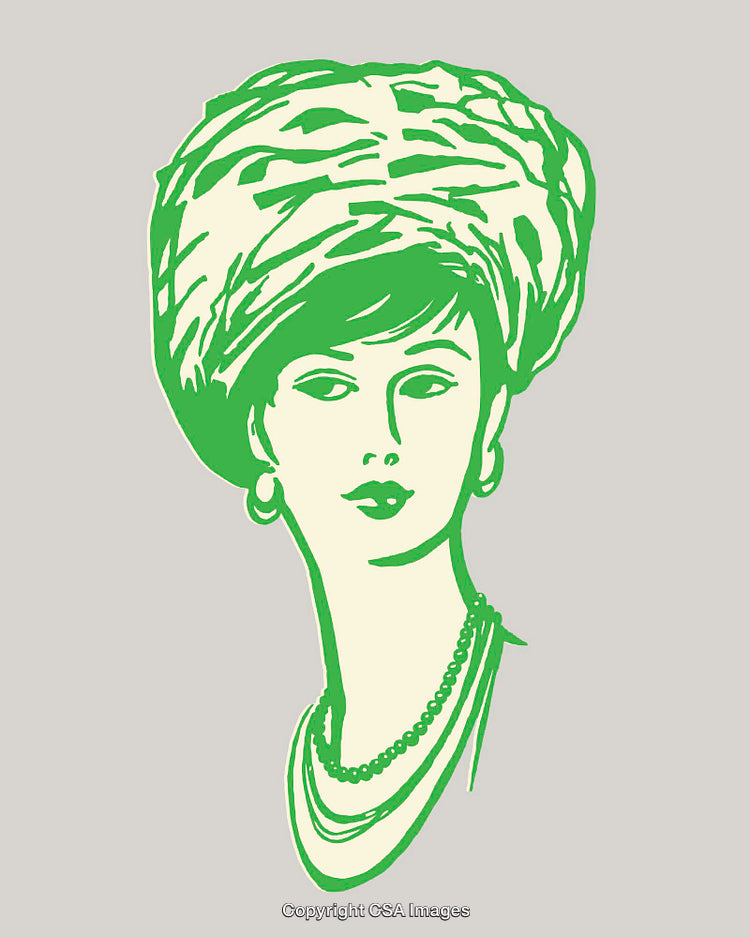 Elegant Line Art Portrait of a Woman Wearing a Headscarf and Jewelry