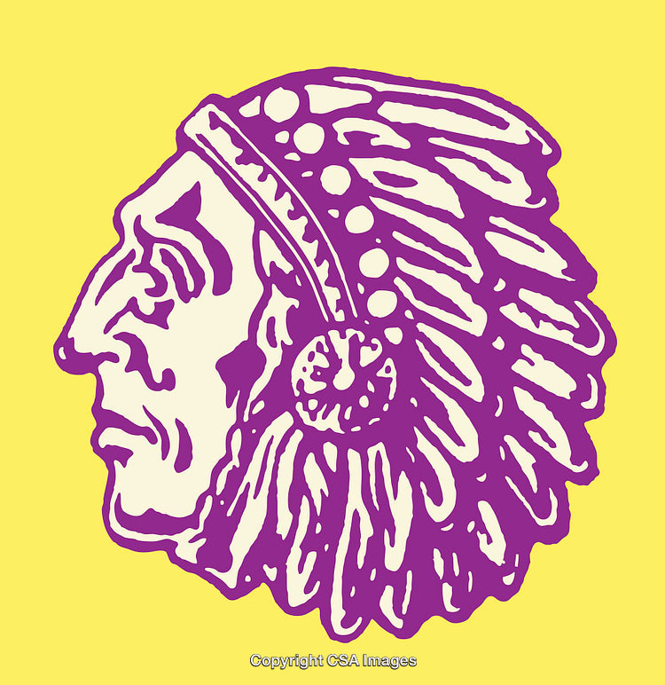 Purple Line Art Profile of Native American with Yellow Background