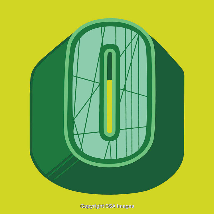 Stylized Green Letter 'O' with Geometric Patterns and Gradient