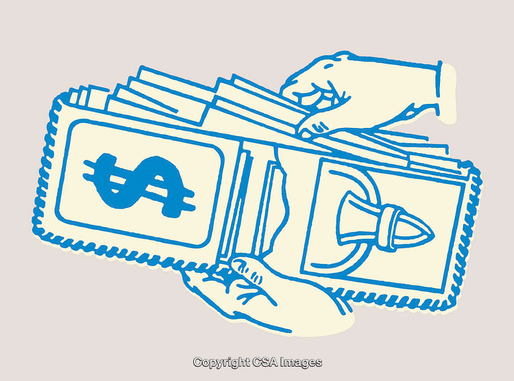 Colorful Line Art Illustration of Financial Concepts With Hands and Wallet