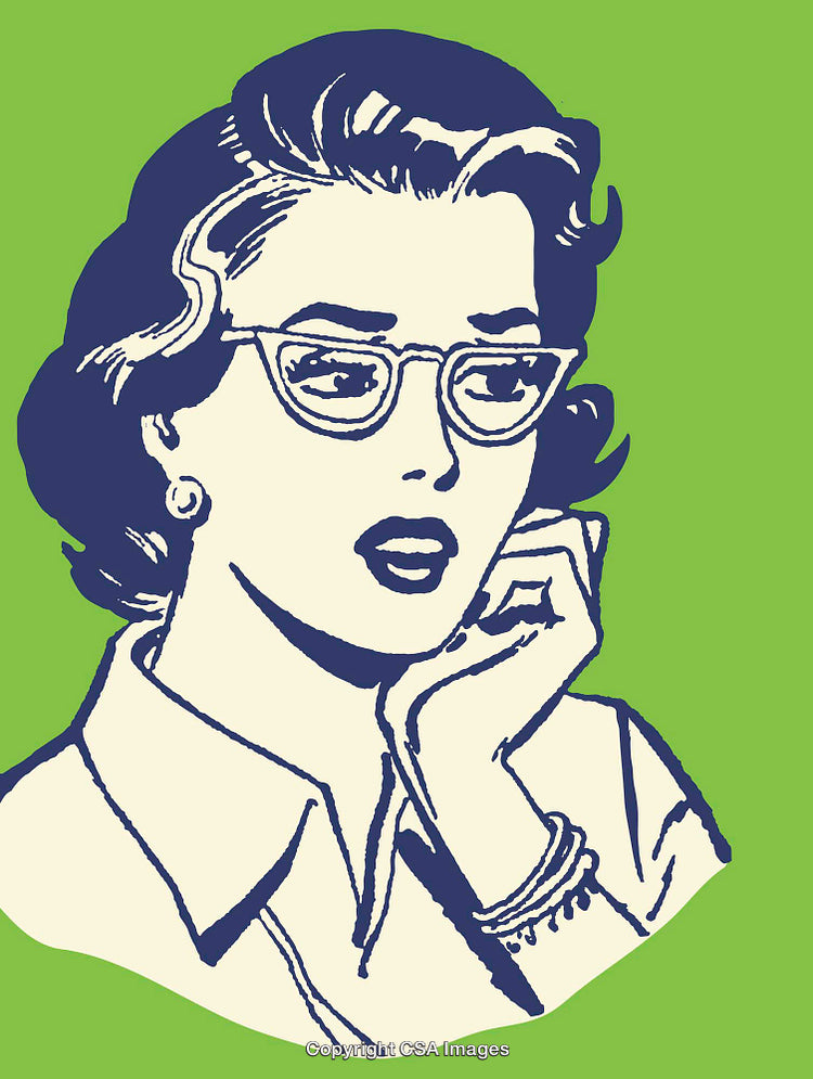 Retro Pop Art Style Illustration of a Thoughtful Woman in Glasses