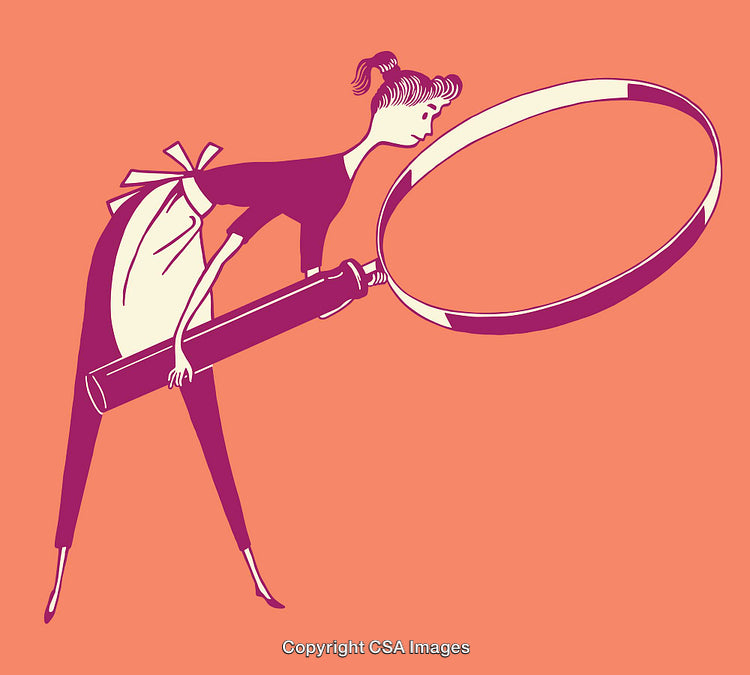 Interesting Illustration of a Detective Woman Using a Magnifying Glass in Action