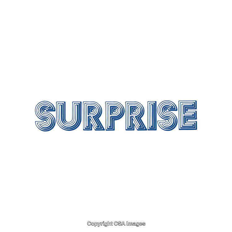 Retro Styled Word 'Surprise' in Blue Outline on White Background
