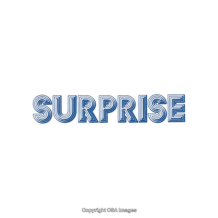 Retro Styled Word 'Surprise' in Blue Outline on White Background