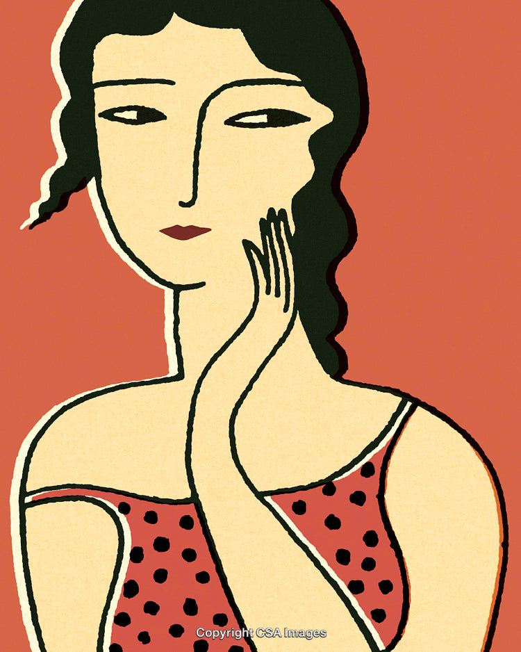 Stylized Illustration of a Woman in a Red Polka-Dot Dress