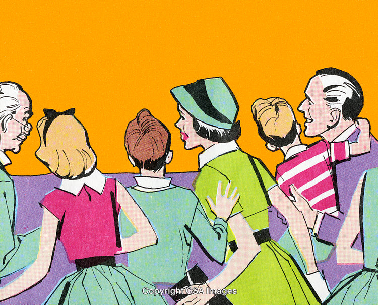 Colorful Illustration of a Group of People in Retro Style