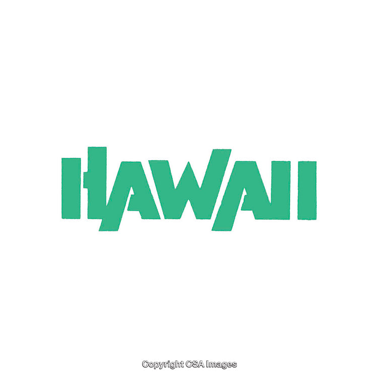Stylized Hawaii Text Logo in Green on White Background