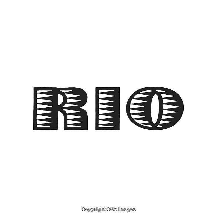 Black and White Text Art With Geometric Patterns Spelling 'Rio'