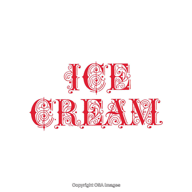 Elegant Red Swirling Typography Featuring the Words Ice Cream in Bold Letters