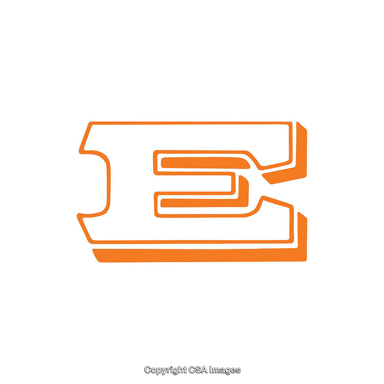 Stylized Letter E in Bold Orange Design on White Background