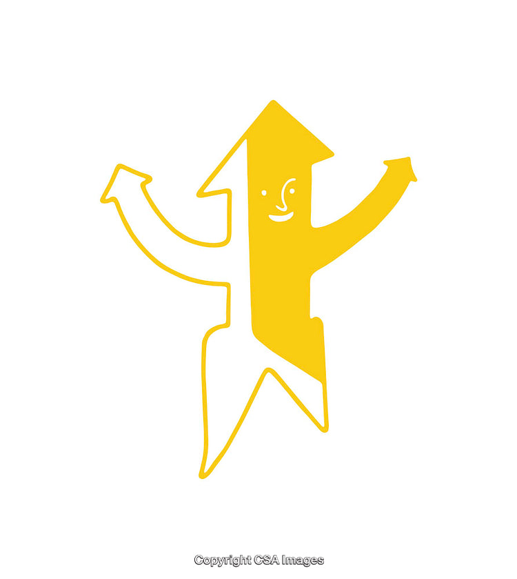 Yellow Arrow Design in Playful Cartoon Style with Happy Face Expression
