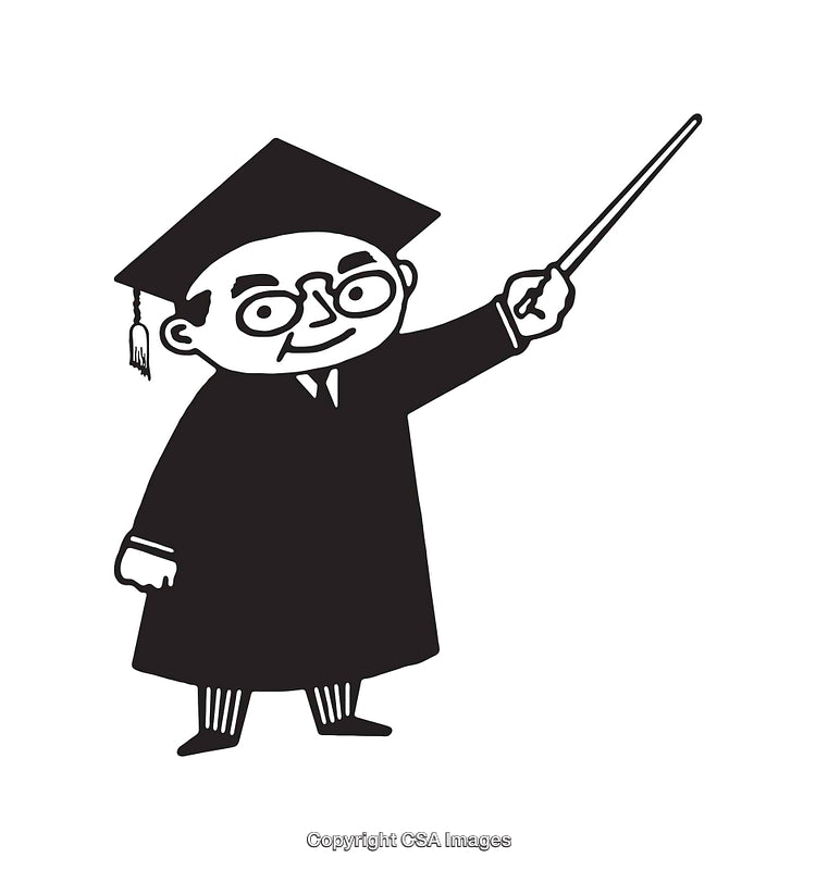 Illustration of Cartoon Professor in Graduation Attire Pointing with Stick