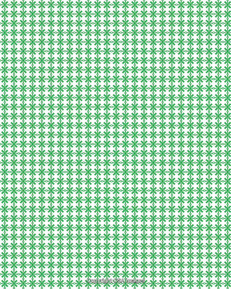 Green Pattern with Repeated Decorative Symbols on White Background