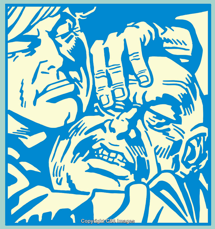 Dynamic Illustration Portraying Conflict Using Blue and Beige Line Art Design