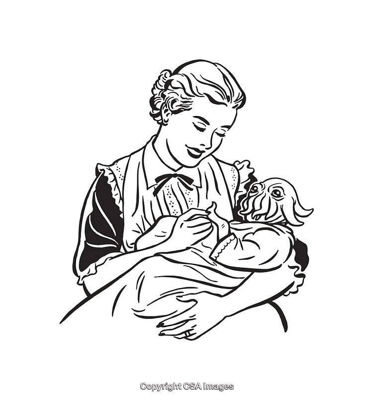 Vintage Style Line Art of Mother Holding a Creature