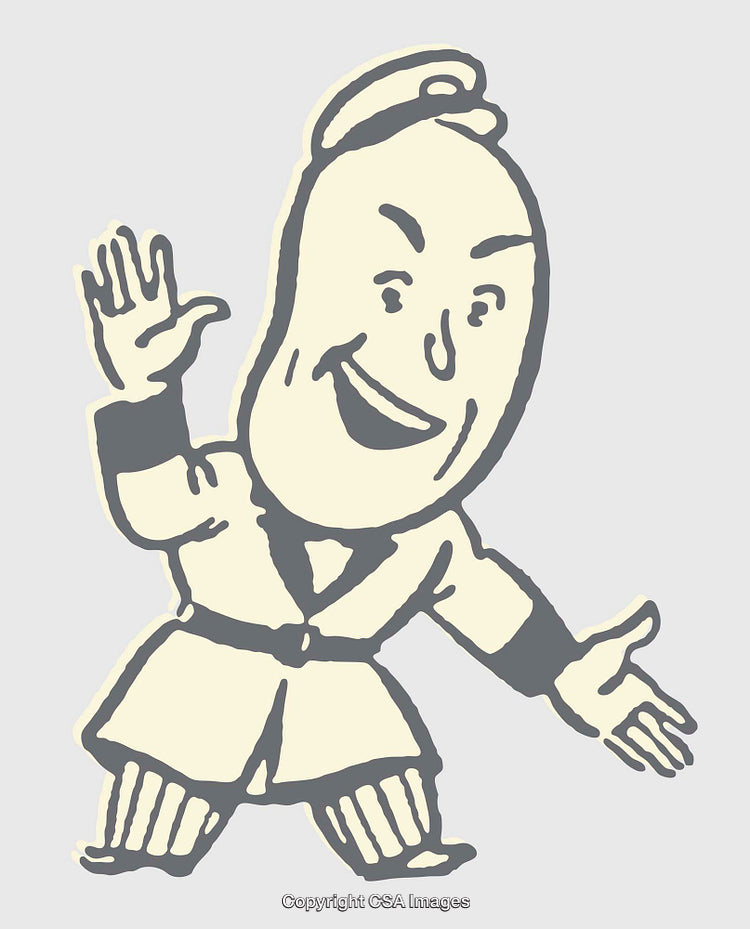 Charming Cartoon Character Waving with a Cheerful Expression in Minimalist Style