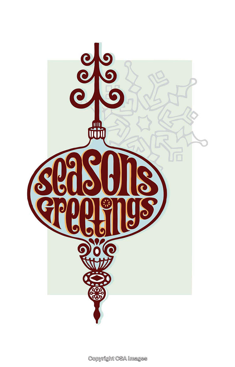 Elegant Seasons Greetings Illustration with Festive Ornaments and Holiday Snowflake Design