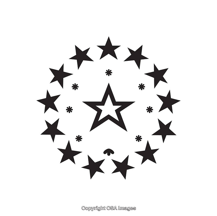 Black and White Star Design with Symmetrical Patterns and Aesthetic Layout
