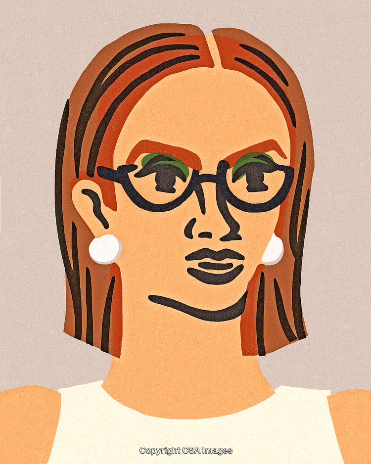 Abstract Illustration of Woman with Glasses in Minimalistic Stylized Artwork