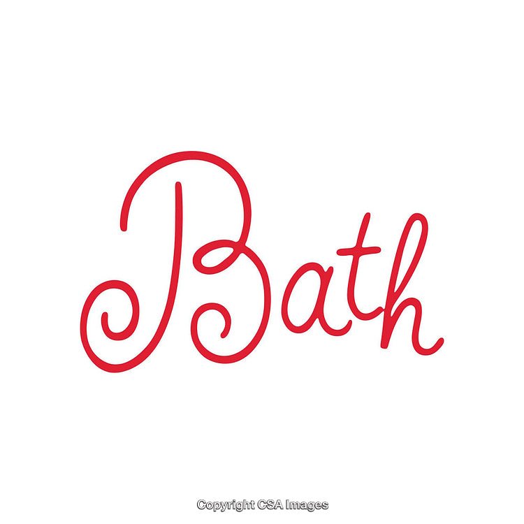 Elegant Red Script Word 'Bath' on a Clean White Background