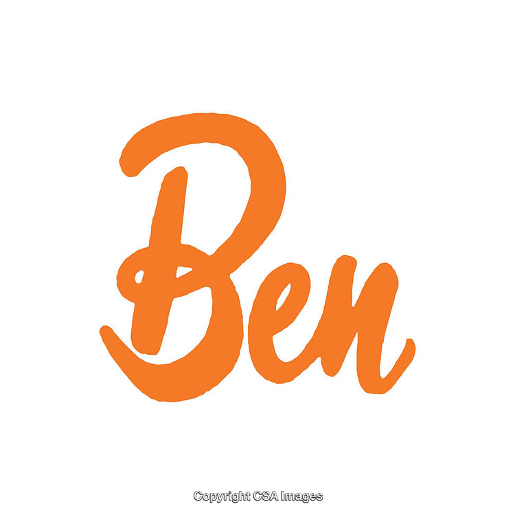 Handwritten Orange "Ben" Text in Stylish Calligraphic Script on White Background