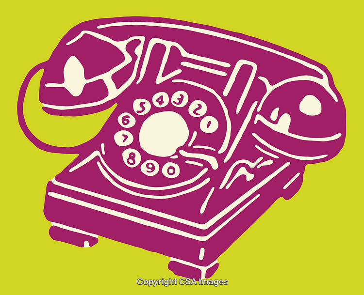 Vibrant Retro Style Rotary Telephone Art on Lime Green Background