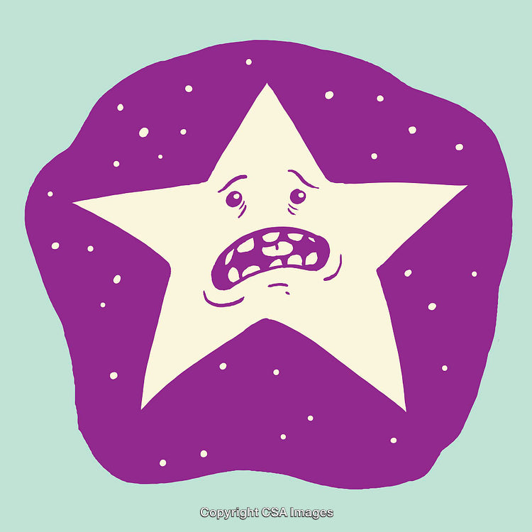 Cartoon Star with Expressive Face in Purple and Teal Color Scheme